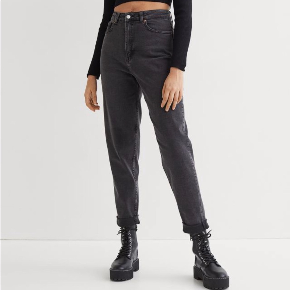 H&M black ankle-length mom jeans
